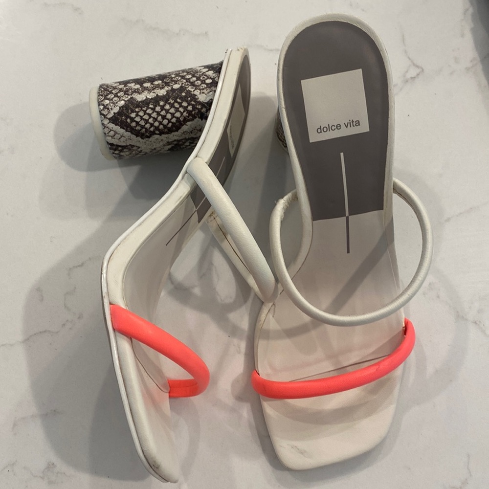 Dolce vita - coral, white and snake skin block heel 7.5